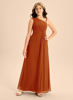 Azazie Brooke Junior Paprika A-Line Side Slit Chiffon Dress image4