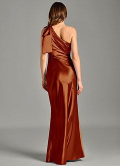 Azazie Yuanna Bridesmaid Dresses Auburn Mermaid One Shoulder Metallic Satin Dress image6