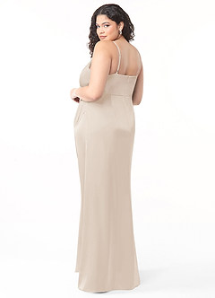 Azazie Maci Bridesmaid Dresses White Alabaster A-Line V-Neck Pleated Stretch Satin Dress image14