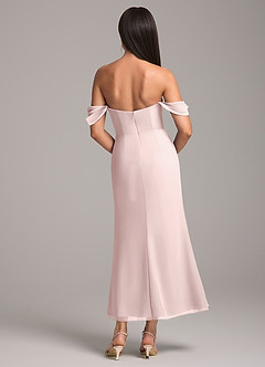 Azazie Saige Bridesmaid Dresses Blushing Pink Sheath Off the Shoulder Chiffon Convertible Dress image5