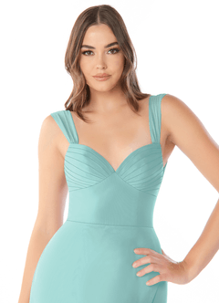 Azazie Audre Jurken voor bruidsmeisjes Jurk van Chiffon met Zeemeermin Geplooid Aqua image5