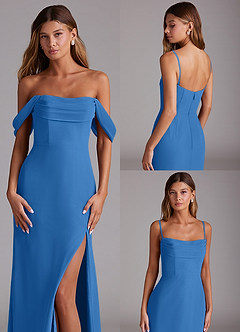 Azazie Saige Bridesmaid Dresses Blue Jay A-Line Off the Shoulder Chiffon Convertible Dress image10