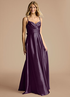 Azazie Oliana Bridesmaid Dresses Plum A-Line Sweetheart Neckline Metallic Satin Dress image4