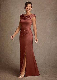 Azazie Irvine Mother of the Bride Dresses Auburn A-Line Pleated Stretch Satin Dress image1