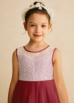 Azazie Tay Flower Girl Dresses Pomegranate A-Line Sequins Tulle Dress image7