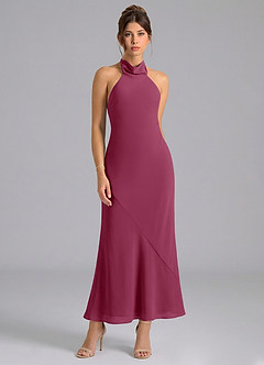 Azazie Velli Bridesmaid Dresses Mulberry Mermaid High Neck Chiffon Dress image5