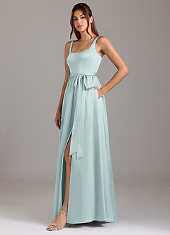 Azazie Elliott Brautjungfernkleider A-Linie mit Taschen Stretch-Satin Kleid Nebel image4