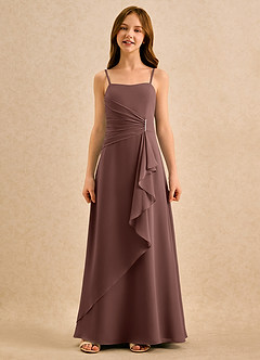 Azazie lolly Girls Formal Robe Demoiselle D'honneur Fillette Robe Trapèze en Mousseline de soie Plissée Expresso image4