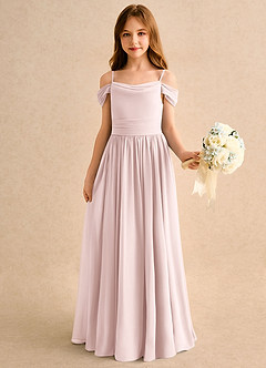 Azazie Shia Girls Formal vestidos de niña de las flores Vestido Rosa Rubor de Gasa de Corte en A con Hombros descubiertos image4