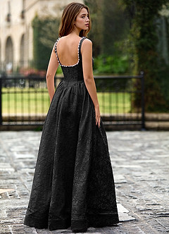 Thyme Negro Vestido de fiesta con flores 3D de corte A image3