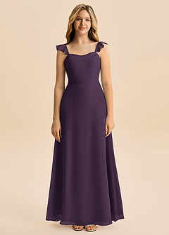 Azazie Mavie Junior Abito A-Line in Chiffon Increspato Prugna image4