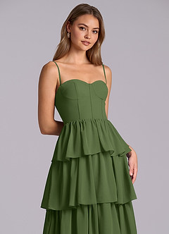 Azazie Faye Robes de demoiselle d'honneur Robe Trapèze en Mousseline de soie Encolure en Forme de Cœur Olive image2