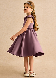 Azazie Acorn Flower Girl Dresses Vintage Mauve A-Line Pleated Matte Satin Dress image4