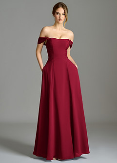 Azazie Oasis Bridesmaid Dresses Burgundy A-Line with Pockets Chiffon Dress image2