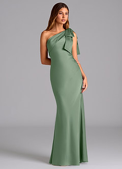 Azazie Yuanna Bridesmaid Dresses Matcha Mermaid One Shoulder Stretch Satin Dress image5