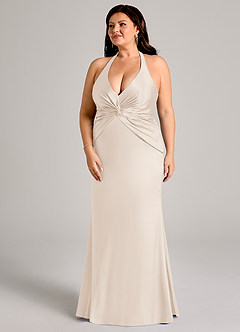 Azazie Valerie Robes de demoiselle d'honneur Robe Sirène en Satin extensible Plissée Albâtre Blanc image11