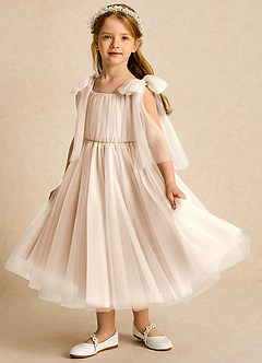 Azazie Dori Robe Demoiselle D'honneur Fillette Robe Trapèze en Tulle Rayé Albâtre Blanc image5