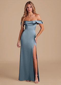 Azazie Saige Bridesmaid Dresses Twilight A-Line Off the Shoulder Metallic Satin Convertible Dress image5
