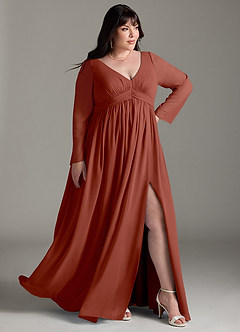Azazie Teton Robes de demoiselle d'honneur de maternité Robe Trapèze Manche longue Longueur ras du sol Mousseline de soie image11