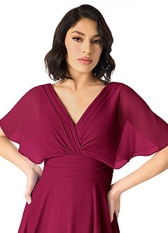 Azazie Pamela Bridesmaid Dresses Burgundy A-Line V-Neck Pleated Chiffon Dress image4