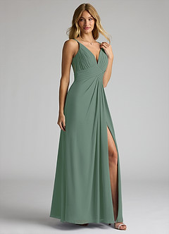 Azazie Maren Allure Bridesmaid Dresses Eucalyptus A-Line V-Neck Lace Chiffon Dress image4