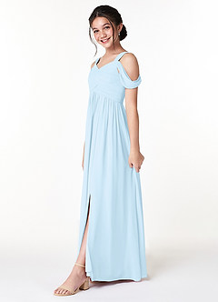 Azazie Lianne Junior Sky Blue A-Line Off the Shoulder Chiffon Dress image3