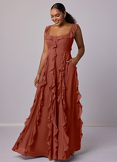 Barbie ♥ Azazie Bridesmaid Dresses Auburn A-Line with Pockets Chiffon Dress image7