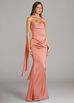 Azazie Sorrel Bridesmaid Dresses Coral Mermaid Strapless Stretch Satin Convertible Dress image3