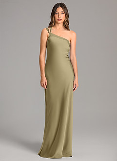 Azazie Monroe Bridesmaid Dresses Moss Green Mermaid One Shoulder Stretch Satin Dress image4
