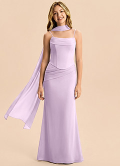 Azazie Sorrel Junior Frosted Lilac Mermaid Pleated Chiffon Dress image4