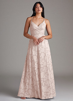 Azazie Davis Bridesmaid Dresses Blushing Pink A-Line Pleated Floral Burnout Dress image3