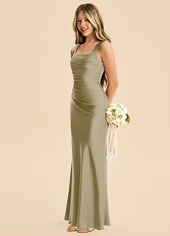 Azazie Agustina Junior Moss Green Sheath Pleated Stretch Satin Dress image5