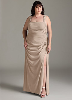 Azazie Jesaphine Bridesmaid Dresses Taupe Sheath Bow Chiffon Dress image8