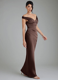 Azazie Stella Robes de demoiselle d'honneur Robe Fourreau Convertible en Satin extensible Corset Ganache image4