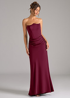 Azazie Debby Brautjungfernkleider Wandelbar Meerjungfrau-Linie Schulterfrei Stretch-Satin Kleid Maulbeerrot image3