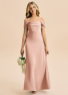 Azazie Lettie Junior Linia A Zza ramienia Satyna elastyczna Długość podłogi Młodsza druhna Sukienka image2