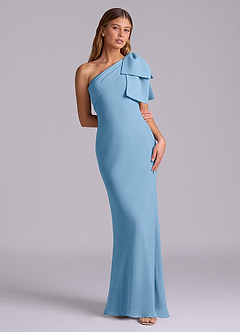 Azazie Yuanna Robes de demoiselle d'honneur Robe Sirène en Mousseline de soie Ue épaule Acier Bleuté image3