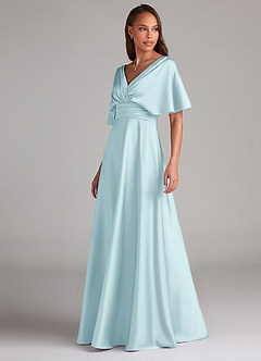 Azazie Pamela Robes de demoiselle d'honneur Robe Trapèze en Satin extensible Plissée Bleu Nuage image4