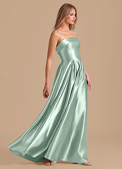 Azazie Lucienne Jurken voor bruidsmeisjes Jurk van Metaalachtig Satijn met A-Lijn Geplooid Agave image5