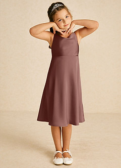 Azazie Zuzu Robe Demoiselle D'honneur Fillette Robe Trapèze en Satin extensible Bretelles spaghetti Expresso image1