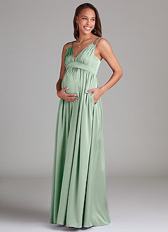 Azazie Emree Maternity Bridesmaid Dresses A-Line Stretch Satin Floor-Length Dress with Pockets image3