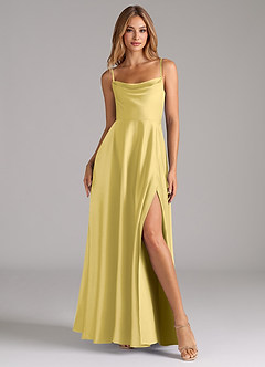 Azazie Elle Brautjungfernkleider A-Linie Plissee Stretch-Satin Kleid Kanarienvogel image4