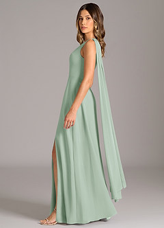 Azazie Tella Bridesmaid Dresses Agave A-Line One Shoulder Chiffon Dress image4