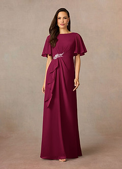 Azazie Rain vestidos de madre de la novia Vestido Borgoña de Gasa de Corte Recto con Con pedrería image1