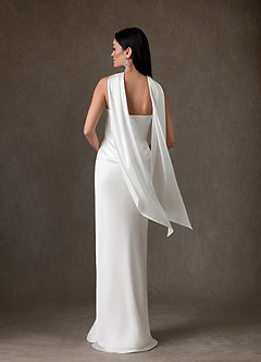 Azazie Samantha Wedding Dresses Diamond White Sheath Strapless Stretch Satin Dress image2