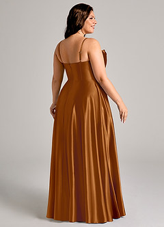 Azazie Elle Bridesmaid Dresses Copper A-Line with Pockets Metallic Satin Dress image11