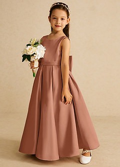 Azazie Pipsy Flower Girl Dresses Bronzer A-Line Bow Matte Satin Dress image2