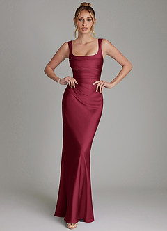 Azazie Agustina Bridesmaid Dresses Burgundy Mermaid Corset Stretch Satin Dress image1