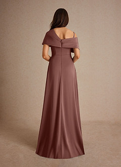 Azazie Milton Mother of the Bride Dresses Espresso A-Line Pleated Stretch Satin Dress image4