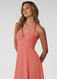 Azazie Tessie Bridesmaid Dresses Salmon Pink A-Line V-Neck Pleated Chiffon Dress image5